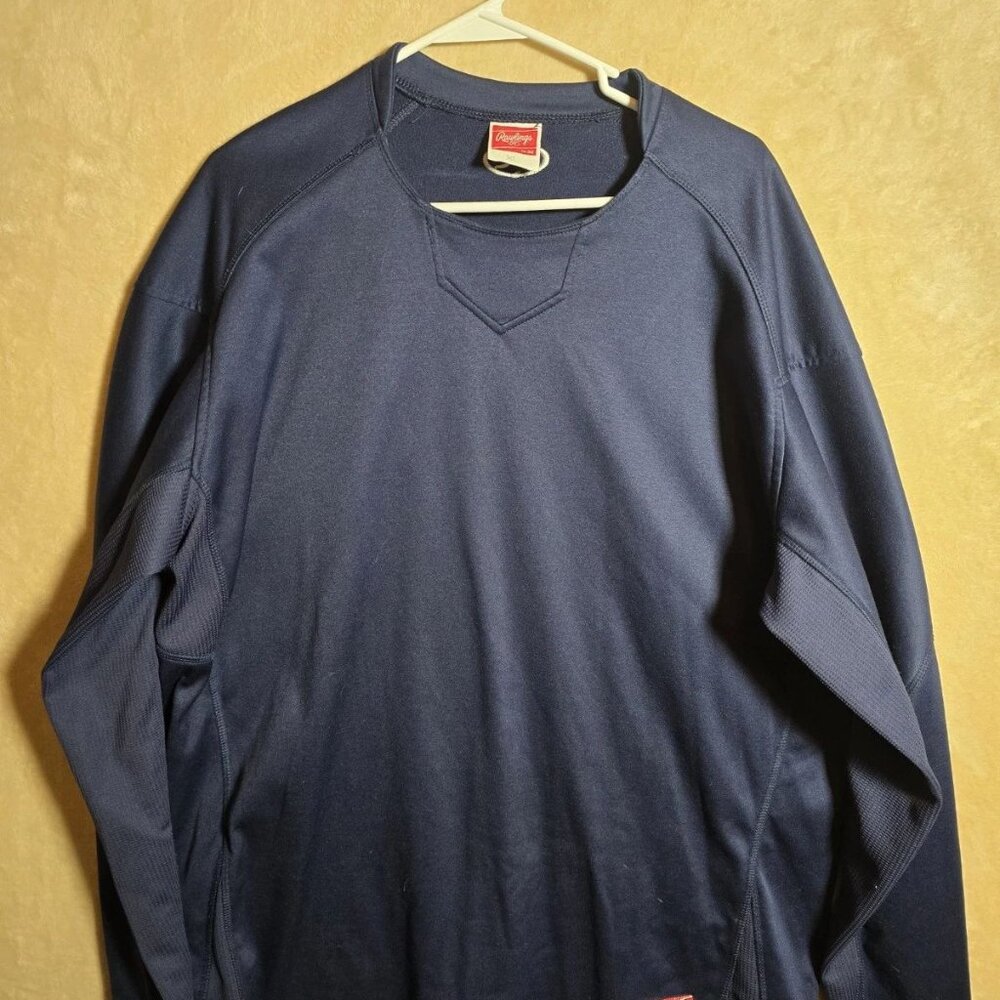 Rawlings Mens Long Sleeve‎ Athletic XL Blue Polyester Performance Pullover. 497